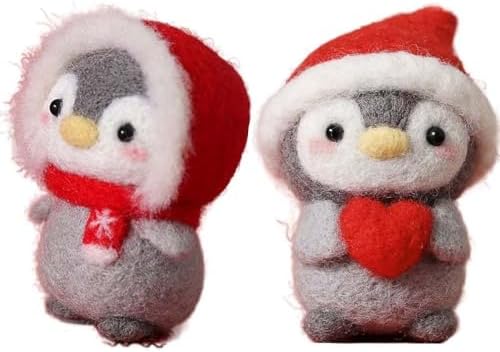 Funny Festive Christmas New Year Wool Needle Felting Starter Kit, Animal Needle Felting Kit, Non-Finished Felt Penguin Craft Kit, Lovely Penguin Needle Felting Kit for Beginners, 2 Set by Unknown