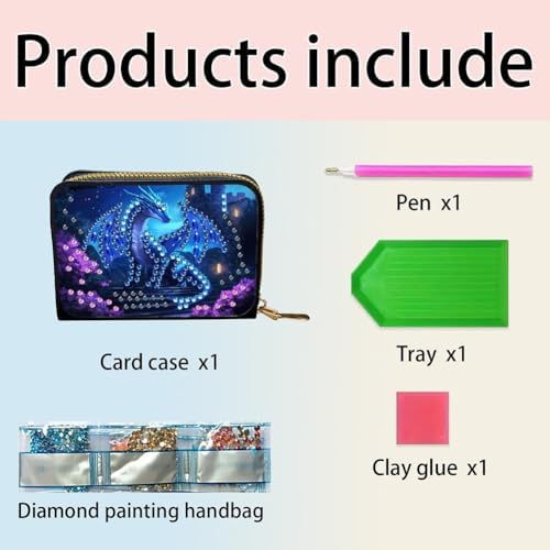 Santiway DIY Diamond Art Painting Kit - PU Leather Credit Card Holder Wallet & Coin Purse with Dragon Pattern, Zipper Organizer 4.33x3.14in for Adults​ - Image 4