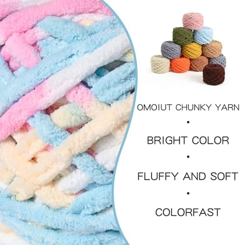 3 Pack Plush Chenille Chunky Yarn 100g (49.2yd) - Fluffy Velvet Yarn Crochet for Blanket Knitting and Crocheting - Baby Yarns for Crocheting Soft - Amigurumi Yarns (3 Candy Color) - Image 2