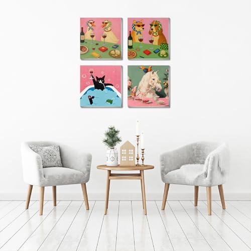 FQOVKYN 4 Packs Funny Animals Paint by Numbers Kit for Adults Beginner, Horse Paint by Numbers with Frame, DIY Crafts Painting by Number for Gift Home Wall Decor 8 * 8 inch - Image 5