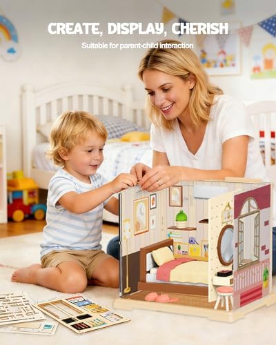 Vodolo DIY Miniature House Kit with Led,Book Nook Kits for Adults Beginners,Book Shelf Decor,3D Puzzle Booknook Craft Kits,Books Lovers Gifts for Women Men Bookshelf Decor,55PCS Living Room - Image 6