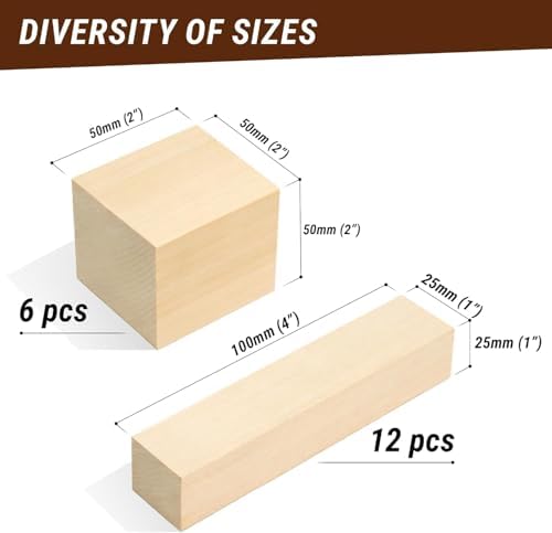 BeaverCraft Basswood Carving Blocks BW18 pcs Whittling Wood for Crafts - Soft Carving Wood - Basswood Kit 2 Different Sizes - Unfinished Wooden Blocks for Carvers - Image 3