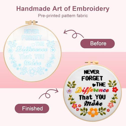 Haootadiy Beginner Embroidery Kit for Adults, Easy Cross Stitch Kit for Beginners and Adults, Full Embroidery Hoop Kit with Needles and Thread Included (Pattern 2) - Image 3