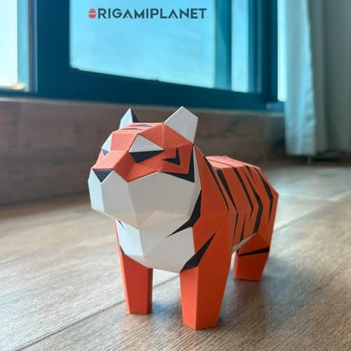 Tiger 3D Origami Paper Craft Kit, Creative Handmade Paper Sculpture Art for Home Decor, Unique Pre-Cut DIY Cute Animal Models Origmai Papercraft Set, Present for Teens & Adults - Image 3