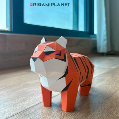 Tiger 3D Origami Paper Craft Kit, Creative Handmade Paper Sculpture Art for Home Decor, Unique Pre-Cut DIY Cute Animal Models Origmai Papercraft Set, Present for Teens & Adults - Image 3