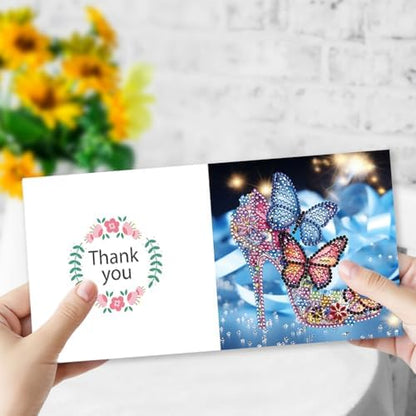 jinglinhh 6pcs Diamond Art Painting High Heels Butterfly Greeting Cards with Envelopes, DIY Card Making Kits for Adults, Diamond Art Postcards Holiday Cards Craft Gifts - Image 4