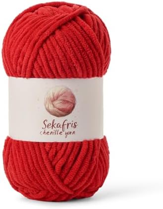 Chenille Blanket Yarn for Crocheting Size 5 Bulky Yarn Red by Sekafris