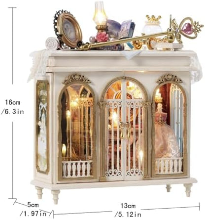 CUTEROOM DIY Miniature Dollhouse Kit Vintage European Wardrobe, 3D Wooden Diorama Cabinet with LED Light, Handcrafted Princess Palace Theme Desktop Ornament Collectible Gift for Adults - Image 2