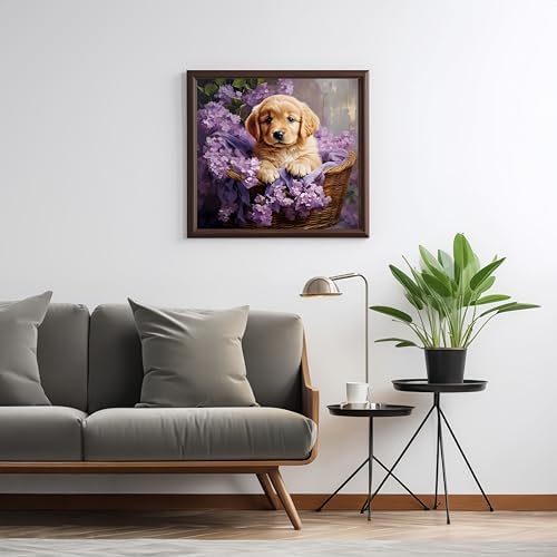 5DDIYART Dog Flowers Paint by Numbers for Adults Beginner, Paint by Number Kits on Canvas, Easy Acrylic Painting Home Wall Decor 15.7x15.7 inch - Image 2