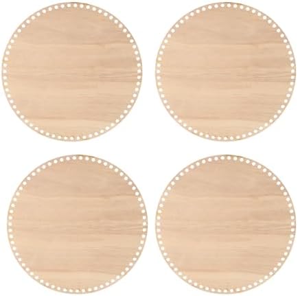 PATIKIL 4" Diameter Crochet Basket Bottom, 4Pcs Round Crochet Knitting Wooden Base for DIY Craft Weaving Basket Making Supplies Home Decoration, Dark Wood Color by PATIKIL