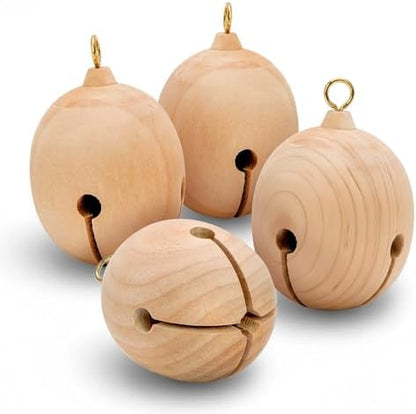 Wood Jingle Bells Ornaments 2-3/4 Inch Tall (with Eye Hook) x 2 Inch Wide, Bag of 4 Unfinished Wooden Jingle Bells, Perfect for Christmas Decorations by Woodpeckers by Woodpeckers
