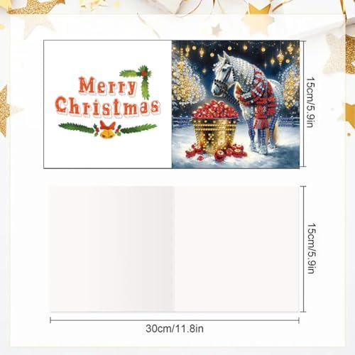 jinglinhh 6pcs Christmas Red Scarf Horse Diamond Art Painting Greeting Cards with Envelopes, DIY Card Making Kits for Adults, Diamond Art Postcards Christmas Cards Craft Gifts - Image 2