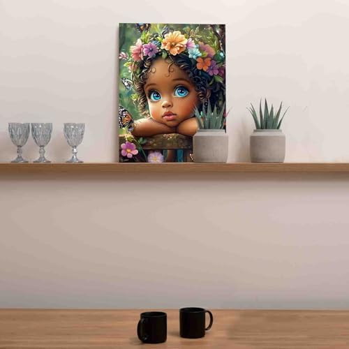 DIY Paint by Numbers for Adults Cute Little Girl Painting Acrylic Paint African American Expression DIY Oil Painting Kits Curly Hair Girl Canvas Wall Art Living Room Decor 16x20 Inch（DlY Frame ） - Image 4