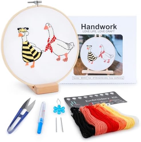 Embroidery Kit for Adult Beginners, Bee Goose Embroidery Kit with Step-by-Step Instructions and Video,Printed Cloth,7.87" Hoop, Display Stand,Color Threads,Threader & Needles for Craft Lover(BED003) by BERYA