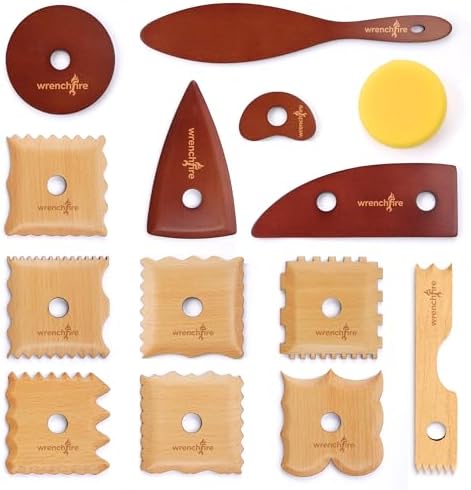 Pottery Ribs Tool Set, Clay Ceramic Shaping & Smoothing Tools, Pottery Foot Shaper Trimming for Carving,Beech Wood (13 Pieces) by Wrenchfire