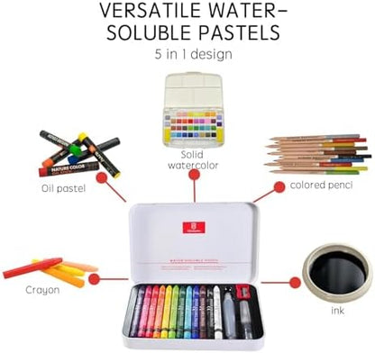12 Colors Water-Soluble Pastel Crayons Set, Multi-Technique Art Kit with Brush & Palette, Versatile for Watercolor, Oil Pastel & Ink Effects, Easy Blending for Beginners, Sketching & Creative Drawing - Image 5