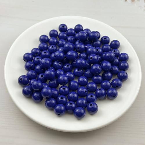 100pcs Acrylic Round Beads for Crafts 12mm Resin Candy Color Spacer Beads with Hole for Jewelry Making Sewing Crafts Decoration Necklaces Bracelets Earrings Supplies(Dark Sapphire Blue) - Image 2