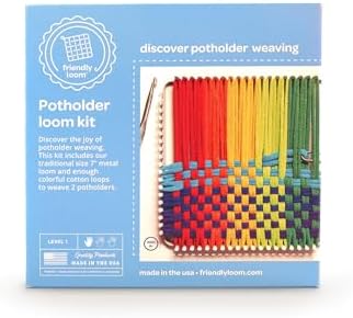 Friendly Loom 7” Traditional Potholder Weaving Kit | Sturdy Metal Loom and Quality Cotton Weaving Loops in Rainbow Colors | Complete Kit to Weave 2 Functional Potholders | Made in the USA - Image 2