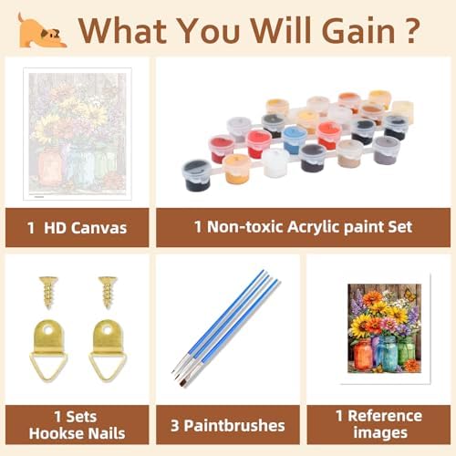 Reivworl Flowers Paint by Numbers Kit for Adults, Flowers Paint by Number for Adults Beginners, Painting by Number Kits for Gifts and Wall Decor 16x20Inch - Image 6