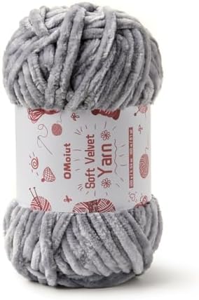 100g Fluffy Velvet Chenille Yarn for Crocheting and Knitting, 80m (87.5yd) Baby Yarn for Crocheting Soft, Crochet Chunky Yarn Amigurumi Yarns (Grayish) by OMoiut
