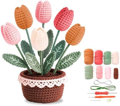 ADDZRZR Tulip Crochet Plants Kit for Starters, Complete Easy Crochet Set for Beginners Adults with Step-by-Step Tutorials, Unique Friend Gifts for Women by Unknown