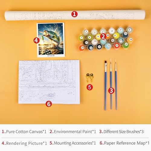 TUMOVO Largemouth Bass Paint by Numbers Kit Adults Fishing - Image 5