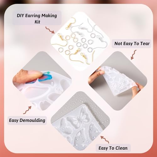 Craftdady 1Pcs Butterfly Silicone Mold Earring Making Kit Love Heart Star Moon Snowflake Rectangle Jewelry Resin Casting Mold with Brass Earring Hooks Jump Rings for DIY Craft Jewelry Making Supplies - Image 3
