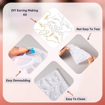 Craftdady 1Pcs Butterfly Silicone Mold Earring Making Kit Love Heart Star Moon Snowflake Rectangle Jewelry Resin Casting Mold with Brass Earring Hooks Jump Rings for DIY Craft Jewelry Making Supplies - Image 3