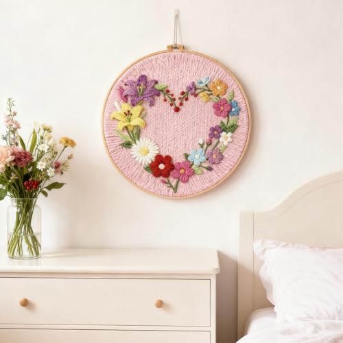 INFUNLY Punch Needle Kit for Beginners Adults Heart Floral Punch Needle Kits with Fabrics Floss Instruction Flower Wreath Needlepoint Embroidery Kits for Craft Lovers and Home Decor - Image 6