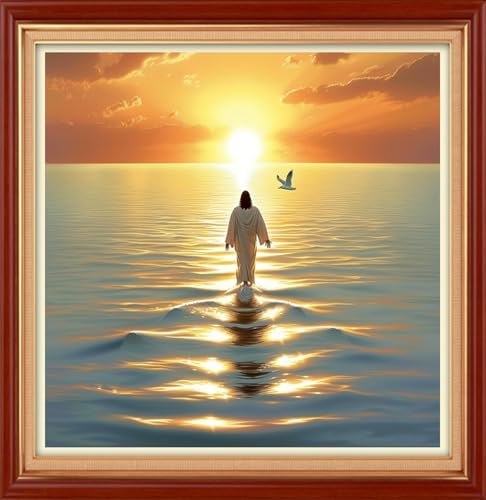 Joyhoor Cross Stitch Kits for Beginners Stamped Cross-Stitch Supplies Needlework preprint Embroidery Kits for Adults DIY Needlepoint Kit Embroidery Patterns 11CT-Jesus Sunrise 18×18 inch by JoyhoorCrossStitchKits