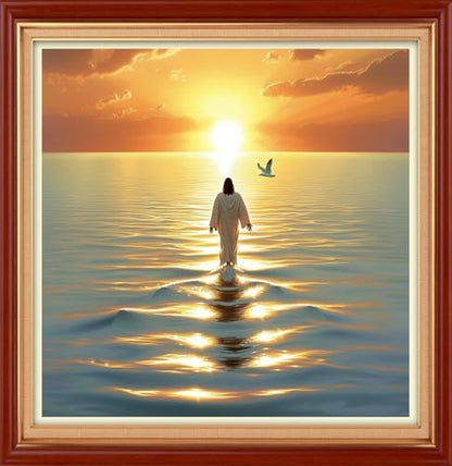 Joyhoor Cross Stitch Kits for Beginners Stamped Cross-Stitch Supplies Needlework preprint Embroidery Kits for Adults DIY Needlepoint Kit Embroidery Patterns 11CT-Jesus Sunrise 18×18 inch by JoyhoorCrossStitchKits