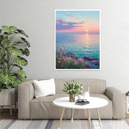 Mrnsiet Paint by Number for Adults Beginners, Easy Lake Paint by Numbers Kits on Canvas, Sunset Oil Painting Kits Adults' Paint-by-Number Kits for Home Wall Decor 16x20 Inch - Image 4
