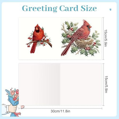 6pcs Christmas Diamond Painting Greeting Card with envelopes, DIY Red Bird Northern Cardinal Diamond Art Greeting Card for Blessing and Wish Special Shaped Arts Crafts for Birthday Thanksgiving Day - Image 2