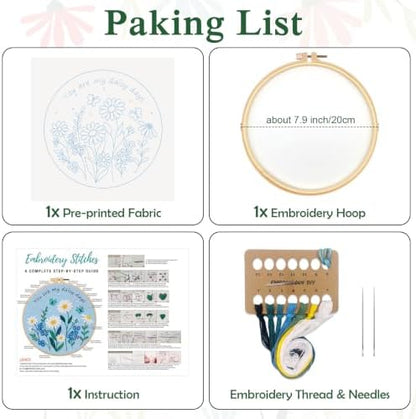 Louise Maelys Daisy Quote Embroidery Kit for Beginners, Blue Floral Craft - Image 4