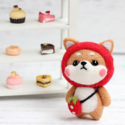 MOPFOL Needle Felting Kit 4 Styles - DIY Wool Craft with Foam Pad, Felting Needles & Accessories for Animal Doll Making(Strawberry Shiba Inu) - Image 5