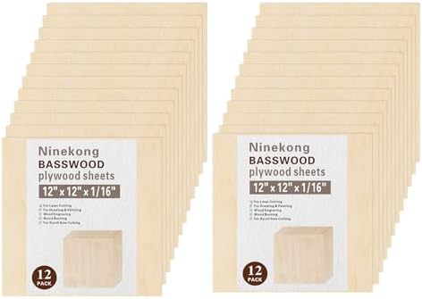 Basswood Sheets 24 Pack,12"x12"x1/16 Plywood Sheets,1.5mm Basswood for Laser Cutting,Laser Engraving Blanks,Drawing & Painting,Thin Natural Unfinished Wood for Crafts,Wood Burning,Scroll Saw Cutting by Unknown