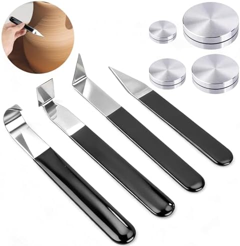 Supkirr 4 Pcs Metal Clay Carving Knife, Pottery Clay Sculpture Tools Set with 4 Throwing Trimming Spinner Tools, Stainless Pottery Trimming Knifes for Engraving, Styling Pottery, Shaping and Sculpture by Supkiir