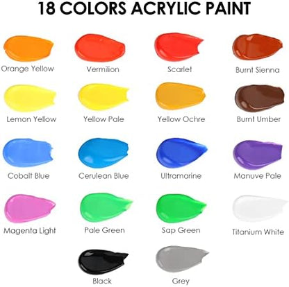 GOTIDEAL Acrylic Paint Set with 10 Brushes, 18 Colors (59ml, 2 oz) - Image 2