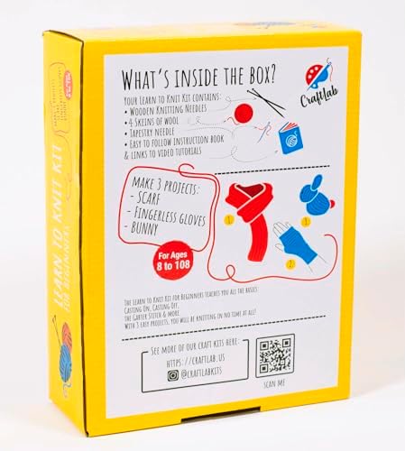 CraftLab Knitting Kit - Beginner Knitting Supplies with Wool Yarn, Needles, Instructions, DIY Gift - Image 3