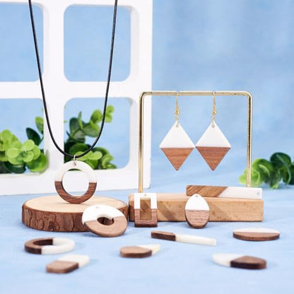FASHEWELRY 20Pcs Resin & Wood Pendants 10 Styles Rectangle Teardrop Rhombus Geometry Vintage Resin Wood Statement for Jewelry Making - Image 2