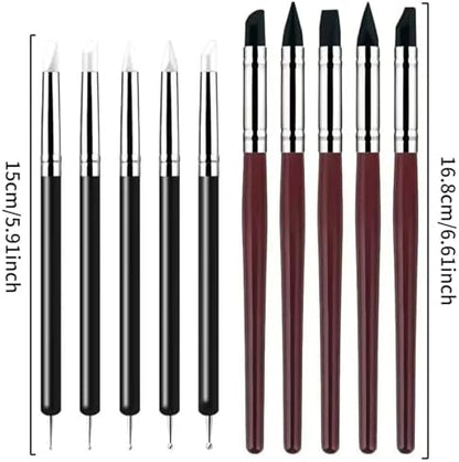 10 Pcs Silicone Clay Sculpting Tools Set, Double-Ended Dotting Tools & Silicone Brushes for Polymer Clay, Air Dry Clay, Pottery & DIY Crafting-Black - Image 7