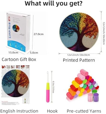 Latch Hook Rug Kit Abstract Colorful Tree Easy for Beginners Round Shape Carpet Crochet Yarn Craft Mini Rug DIY Hook and Latch Little Tapestry for Home Decor 30x30cm(3) - Image 2