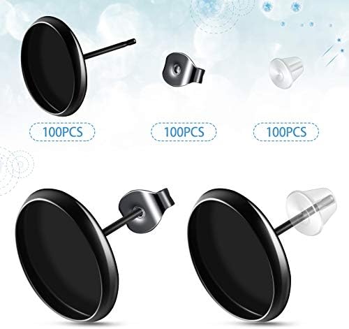 Hicarer 300 Pcs Earring Posts, Black with Black and Clear - Image 3