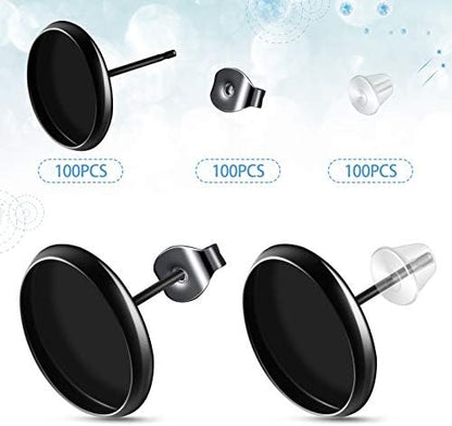 Hicarer 300 Pcs Earring Posts, Black with Black and Clear - Image 3