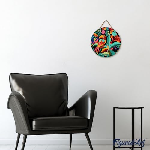 Figured'Art Paint by Numbers Kit for Adults on Wood Slice, 11.8in Diameter - Abstract Toucan - Craft Art Painting DIY Canvas - Image 4