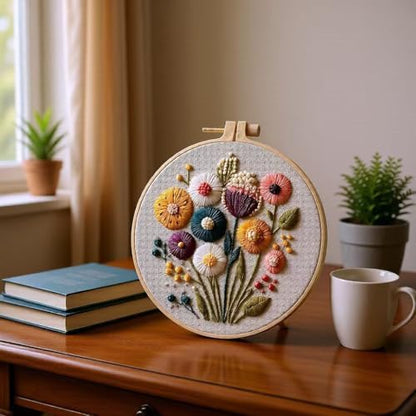 JJFox Embroidery Kit for Beginners and Adults, DIY Hand Embroidery Starter Kit with Cute Pattern, Cross Stitch Needlepoint Set with Hoop, Threads and Instructions (Flower) - Image 4