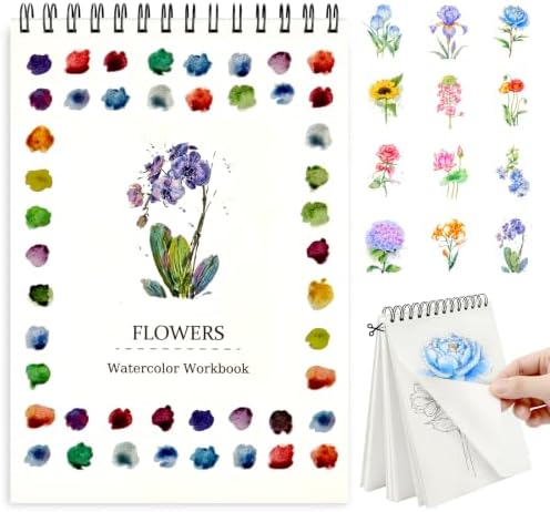 Watercolor Workbook, Water Coloring Book with 13 Pages, Flower Theme Painting Practice Book with Pre-Drawn Outline Pages, Floral Coloring Book for Adults, Beginners & Art Lovers by Unknown