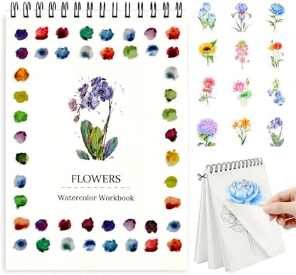 Watercolor Workbook, Water Coloring Book with 13 Pages, Flower Theme Painting Practice Book with Pre-Drawn Outline Pages, Floral Coloring Book for Adults, Beginners & Art Lovers by Unknown