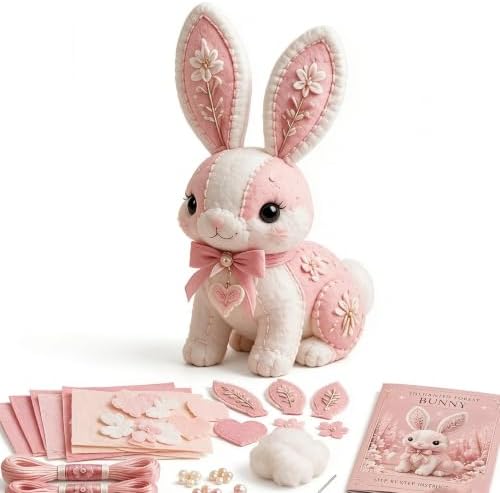 Pink Enchanted Forest DIY Felt Patchwork Kit, 3D Pink Woodland Friends DIY Felt Patchwork Kit, Pastoral Wild Creatures Handicraft Activity, Manual Tailoring Bundle for Beginners Adult (Color K) by Unknown