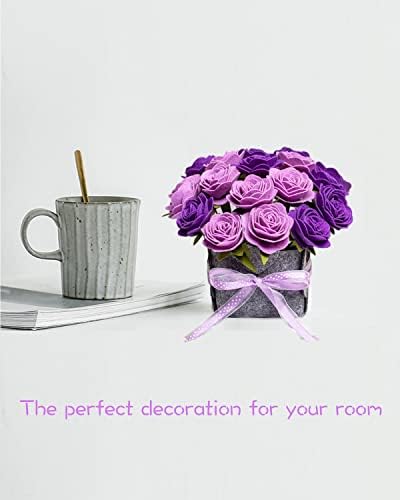 BAZIMA ALICE DIY Felt Flower Art Craft Kit, DIY Purple Roses Pot Bonsai Kit, Floral Gifts, Beginner Craft Kit, Arrange Pre-Cut Flowers and Foliage - Image 6